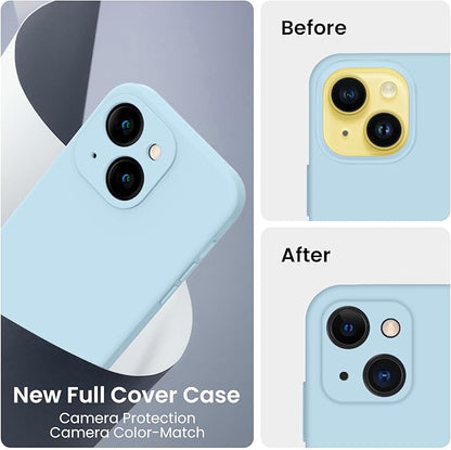 FireNova Designed for iPhone 14 Case, Silicone Upgraded [Camera Protection] Phone Case with [2 Screen Protectors], Soft Anti-Scratch Microfiber Lining Inside, 6.1 inch, Sky Blue