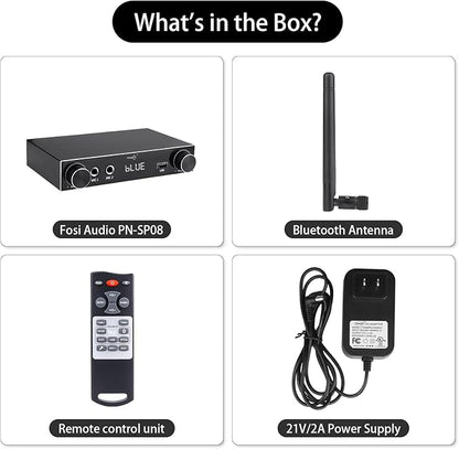 5.3 Bluetooth Audio Amplifier 2-Channel Stereo Hi-Fi Amplifier with Optical/Bluetooth/USB/HDMI/AUX, Dual Microphone Channels for Home Theater/Speakers/TV Sound System