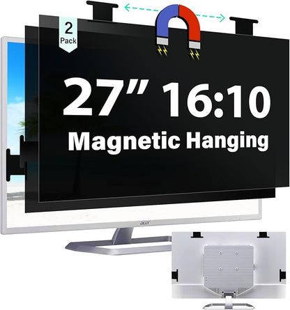 [2 Pack] Magnetic 27 Inch Computer Privacy Screen for 16:10 Aspect Ratio Widescreen Monitor, Hanging Eye Protection Anti Glare Blue Light Computer Monitor Privacy Filter, Removable 27in Protector Film