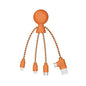 Multi USB Cable 4 in 1 - Universal Charger Made from Recycled Plastic - USB, USB-C, Lighting, Micro USB Ports - Compatible with All Smartphones Mr Bio Blue Octopus (Orange)