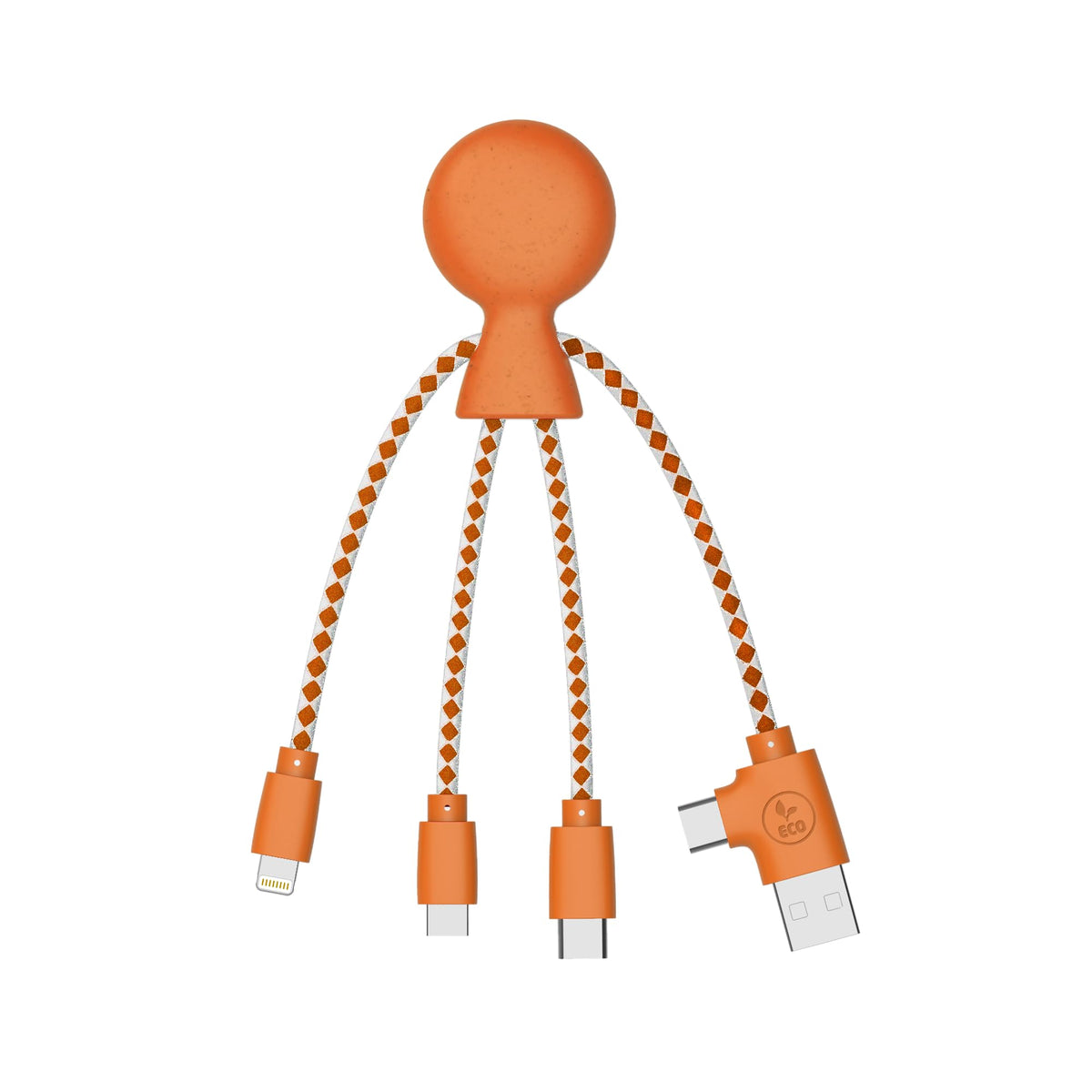 Xoopar - Mr Bio 4 in 1 Multi USB Cable Octopus Design Black - Universal Recycled Plastic Charger - USB Plug - USB-C - Lightning - Micro USB for Universal Smartphone
