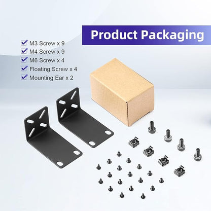 Rack Mount Kit for 12.6 inch Switches, Adjustable Rack Ears for Netgear, Cisco, D-Link, TRENDnet and Dell Products, Mount 12.6" Wide to 19" Equipment, Adjustable Hole Distance 14-30mm