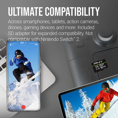 PNY 128GB PRO Elite Prime™ C10 U3 V30 A2 microSDXC Flash Memory Card – Ultra-Fast Speeds, Read 200MB/s, Write 150MB/s, 4K UHD, Full HD, UHS-I, for Smartphones, Drones, Action Cameras, 2-Pack
