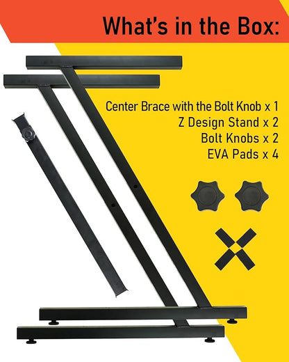 Stage Rocker Z-Style Keyboard Stand, Adjustable Width for 61/88 Key Keyboards, Sturdy & Durable Digital Piano Stand, Easy Storage, Sleek Black.
