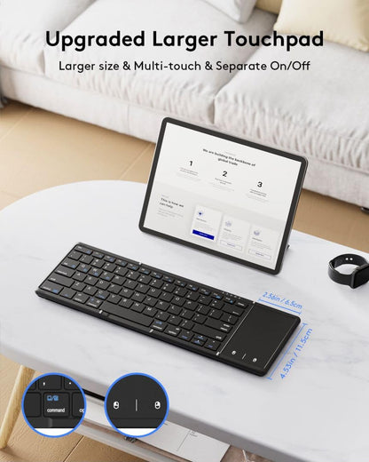 Samsers Full-Size Foldable Bluetooth Keyboard with Large Touchpad, Black