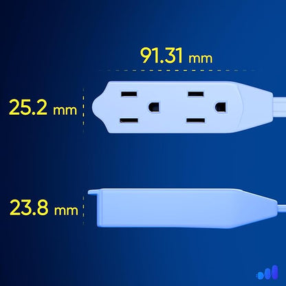 Maximm Cable 12 Ft 360° Rotating Flat Plug Extension Cord, 16/3 AWG Multi 3 Outlet 3-Prong Grounded Wire- White - UL Certified