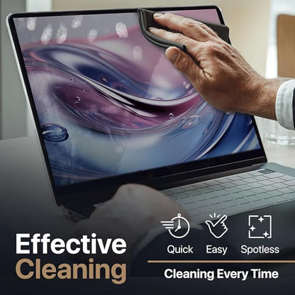Kuzy 3 Pack Premium Microfiber Cleaning Cloth - Large Reusable Cloth for Glasses, Screens, MacBook Laptops, TVs, and Electronics - Scratch-Free, Lint-Free Cleaner, 3 Pack - Black