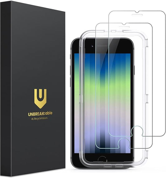 UNBREAKcable 2-Pack Screen Protector for iPhone SE 2022 2020/8/7/6/6s, Tempered Glass [9H+ Hardness] [Easy Installation Frame] [99.99% HD Clear] for Apple iPhone SE 2022 2020/8/7/6/6s