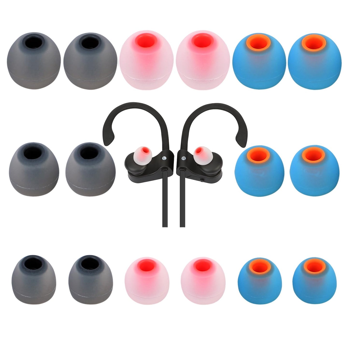 TSZYYM Earbud Tips Ear Bud Tips Soft Anti Slip Washable and Reusable Silicone Replacement Earbud Tips Fit Most in-Ear Earbuds(Inner Hole 3.8mm -5.1mm) 18pcs S M L
