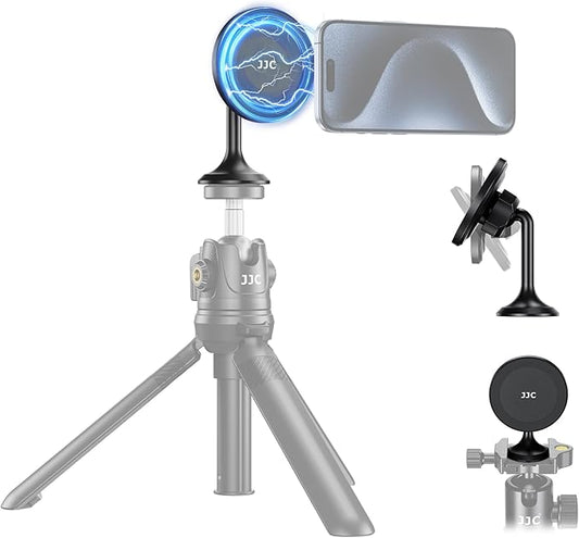 Magnetic Phone Tripod Mount Adapter with Arca Base&1/4" Screw Hole Compatible with MagSafe, 60° Tilt iPhone Tripod Holder for iPhone 17 16 15 14 13 12 Pro Max Plus, Selfie Stick Tripod Arca Ball Head
