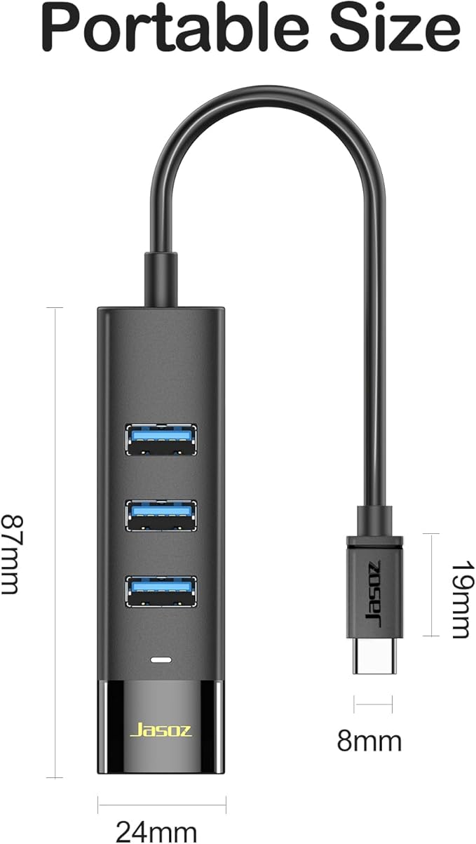 KAGO USB Hub 4 Ports - Multiple USB 3.0 Hub with 5Ft Cable, USB-A Splitter Extender with USB Type-C Power Port, for Laptop,Desktop, Windows, Linux, PC(USB a)