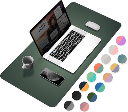 YSAGi Desk Pad, Desk Mat, Dual-Sided Desk Pad, 31.5" x 15.7" Laptop Leather Desk Pad Protector, Desk Blotter for Keyboard and Mouse, Waterproof Desk Writing Pad for Office(Dark Green+Dark Blue)