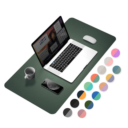 YSAGI Dual-Sided Desk Pad Protector, 31.5" x 15.7" Desk Mat with Non-Slip - Waterproof PU Leather Office Desk Blotter for Mouse, Keyboard, Writing, Dark Green+Dark Blue