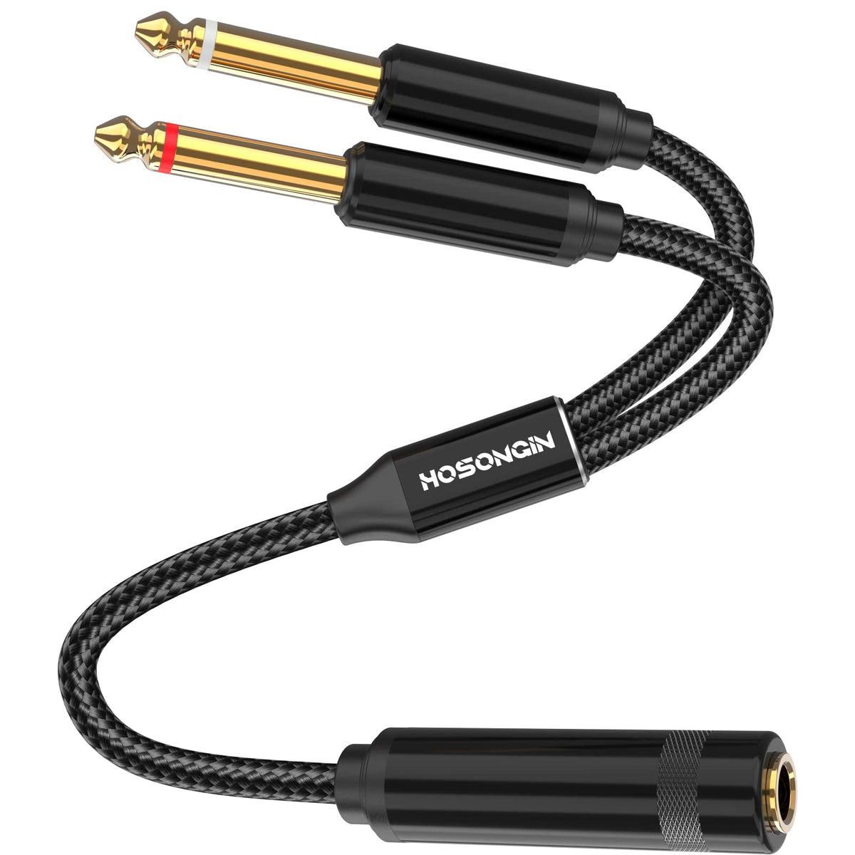 HOSONGIN 1/4 inch TRS to Dual 3.5mm Female Y Cable, 1.5ft, Black Copper Wire & Gold Plated Connectors, Compatible with Headphones