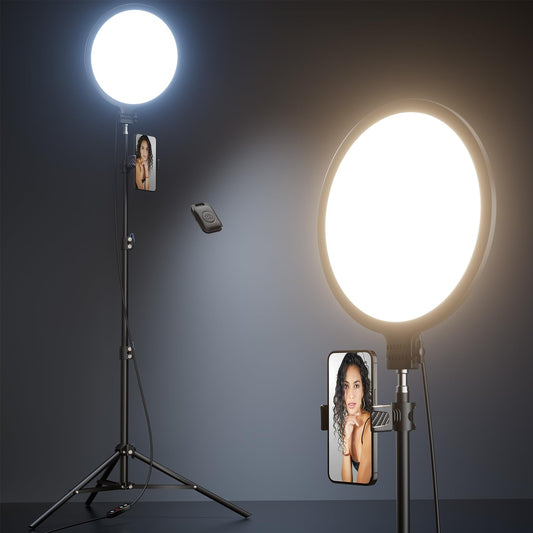 Weilisi 10.2" Ring Light with 69" Tripod Stand and Phone Holder Kit, Full-Screen Zoom Light for Video Recording, Makeup, Live Stream, Dimmable LED Selfie Ring Light Tripod for iPhone with Remote