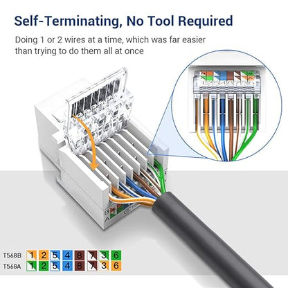 20-Pack Cat6 Tool-Less RJ45 Keystone Jack, No Punch-Down Tool Required Module Coupler (Not Compatible with Patch Panel), White