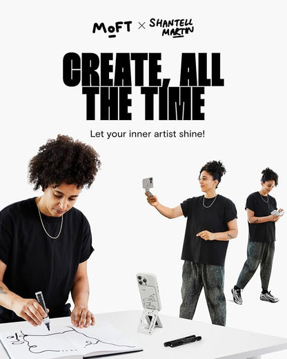 MOFT x Shantell Martin Phone Tripod Stand Selfie Stick for iPhone, Multi-Angles iPhone Stand, Lightweight & Portable Phone Holder, Strong Magnets, MOVAS Vegan Leather, Misty Cove (Without Card Slot)