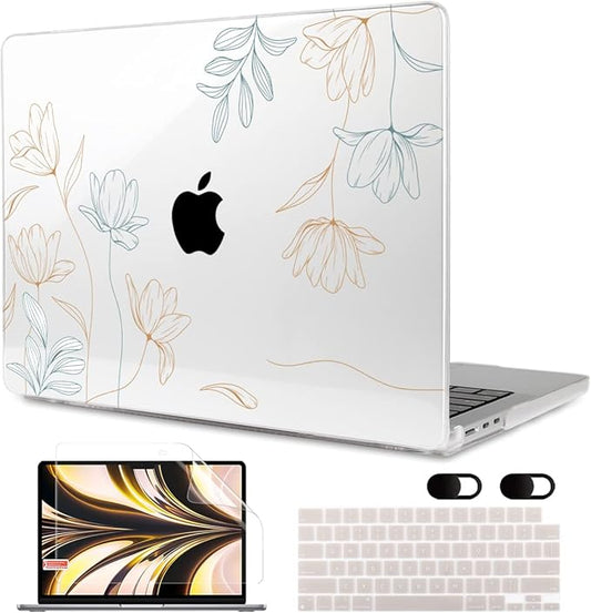 MEEgoodo Case for M5/M4/M3/M2 MacBook Air 13 inch 2026 2025 2024 2022, Fit Model A3449/A3240/A3113/A2681, Case Compatible with MacBook Air 13.6-inch, Engraving Floral