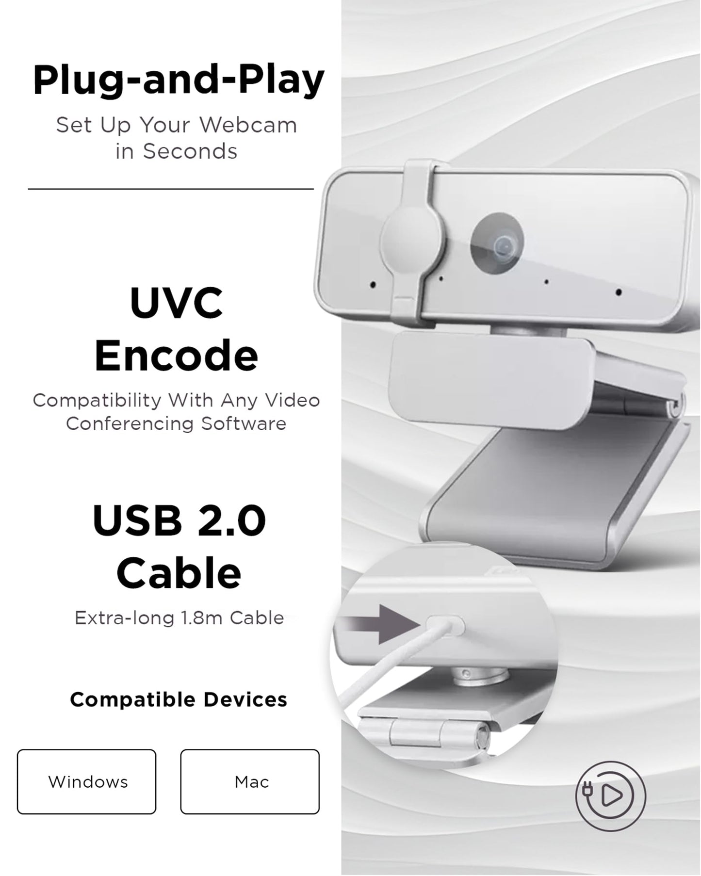 Lenovo HD 1080p Webcam (300 FHD) - Monitor Camera with 95° Wide Angle, 360° Rotation Pan & Tilt, Dual Microphones – Attachable Desktop Cam with Privacy Shutter for Remote Work, Streaming & Gaming