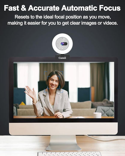 2K Webcam with Light, HD Webcam for PC with Built-in Privacy Cover, Adjustable Brightness, Noise Reduction Mics, for Zoom Skype Teams Laptop and Google Meet