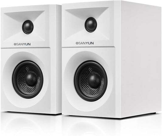 Sanyun SW203 2.0 Desktop Computer Speakers - Near-Field 3D Stereo with Vertical Imaging - 60W Triple-DSP Dual Independent Drive - 24bit USB-C DAC Bluetooth 5.4 AUX, HiFi PC Gaming (Pair, White)