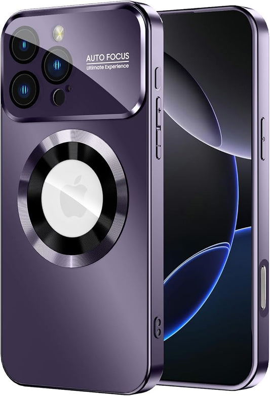 Magnetic for iPhone 16 Pro Case, Compatible with MagSafe, Built-in Camera Lens Protector, Logo View, Military Grade Drop Proof Phone Cover, Purple