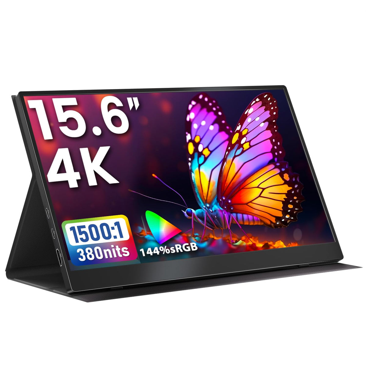 Upperizon Portable Monitor 15.6 inch FHD 87% sRGB 60Hz IPS HDR HDMI USB-C Travel Monitor for Laptop MacBook PC Surface PS5 Xbox, External Display with Kickstand & Speakers, VESA Compatible