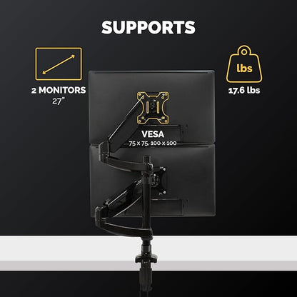 Fellowes 8043401 Platinum Series Stacked Monitor Mount, Adjustable Computer Monitor Stand for 2 Monitors with Dual Monitor Arms, 32 Inch Monitor Capacity