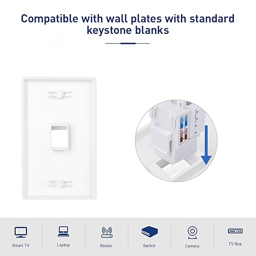 25-Pack 10Gbps Cat6 Keystone Jacks, RJ45 Keystone Jack, Ethernet Keystone Jack in White with Punch Down Tool and Punch Down Stand Tool