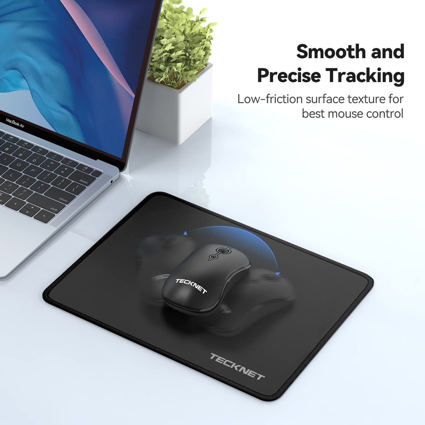 TECKNET Mouse Pad with Durable Anti-fray Stitching, Black Small Mousepad