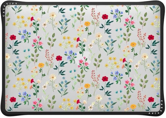 CASETiFY Impact MacBook Air 13" (M1/Intel) Case [Cushioned Impact Corners/Scratch-Resistant/Anti-Slip Grip] - Spring Botanicals 2 - Clear Black