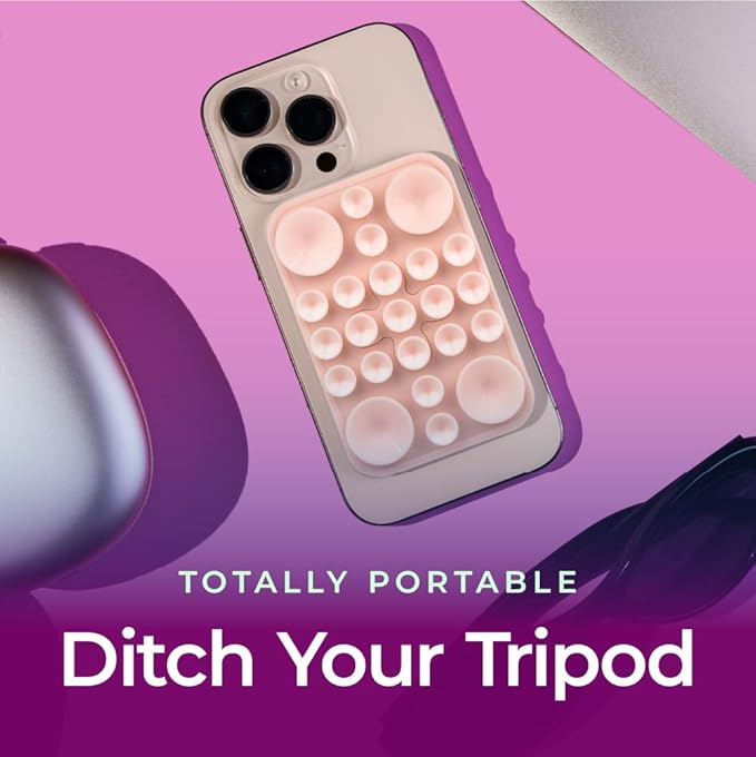 The Clingy Thingy Magnetic Sticky Phone Grip - Removable iPhone Suction Grip for Hands-Free FaceTime - Workouts, Influencers & Content Creator Essentials, Compatible with iPhone 12-16 (Pink Champagne)