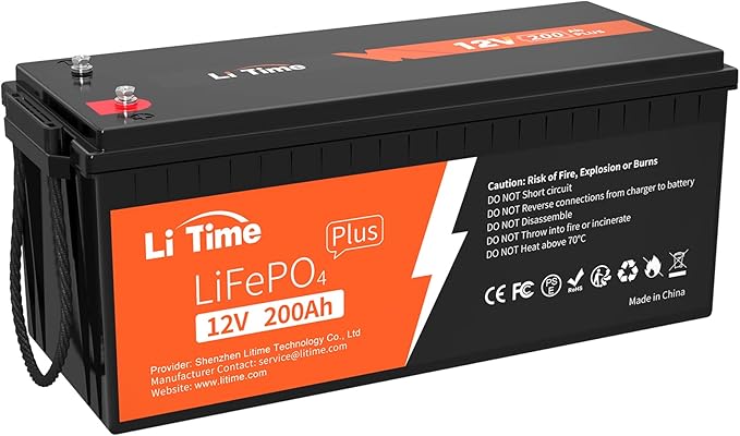 Litime 12V 200Ah Plus Lithium LiFePO4 Battery, Built-in 200A BMS, 4000+ Deep Cycles, Max 2560W Power Output, FCC&UL Certificates, 10-Year Lifetime, Perfect for RV, Solar, Marine, Off-Grid, etc.