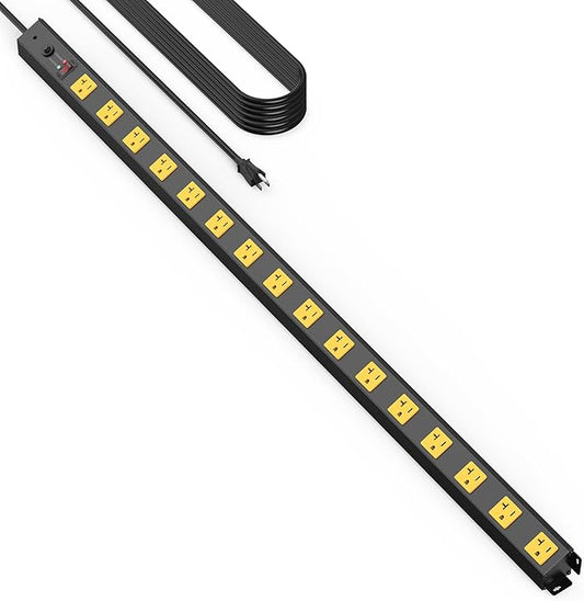 HHSOET 16 Outlet Long Power Strip, 15FT Cord Heavy Duty Power Strip with 4800J Surge Protection, 20a Mountable Wide-Spaced Outlets for Home, Office, Garage & Workshop - ETL Certified