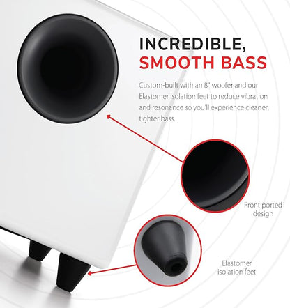 Audioengine S8 Powered Subwoofer Speaker - 250W 8-inch Home Woofer with Built-in Amplifier and Dual Audio Inputs for Home Audio