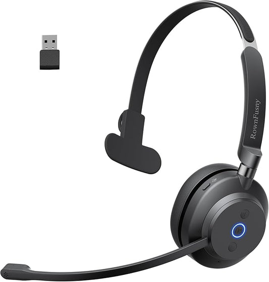 Bluetooth Headphones Wireless Headset with Mic for Work-V5.3 Computer Headsets with Noise Reduction Microphone, 2.4Ghz USB Dongle & Mute Button for PC, Laptop, Office, Home