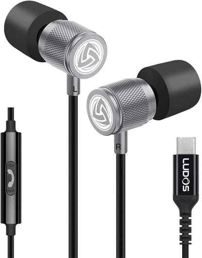 LUDOS Ultra USB C Headphones for iPhone 16 15 Pro Max Plus iPad Pro, 5 Years Warranty, Magnetic USB-C Earbuds for Samsung Galaxy S24 S23 Ultra S22 S21 FE S20 A55 A54 A53, USB Type C Earphones - Grey