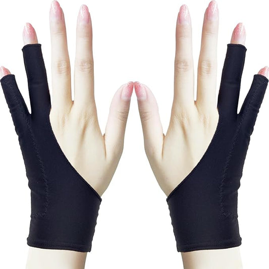 TIMEBETTER Drawing Glove, Artist Glove for Drawing Tablet, iPad, Digital Art Creation - Palm Rejection, Exposed Fingertip, Suitable for Left and Right Hand - XS, Pack of 2