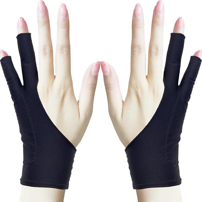 Drawing Glove, Artist Glove for Drawing Tablet, iPad, Digital Art Creation - Palm Rejection, Exposed Fingertip, Suitable for Left and Right Hand - L, Pack of 2