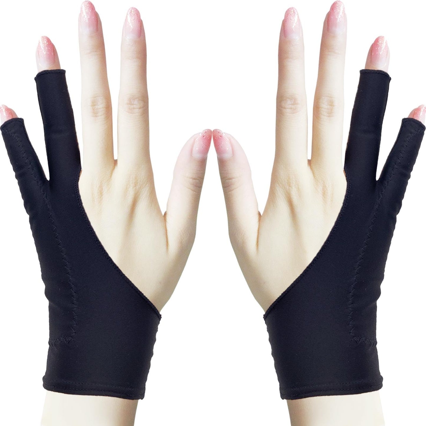 TIMEBETTER Drawing Glove, Artist Glove for Drawing Tablet, iPad, Digital Art Creation - Palm Rejection, Exposed Fingertip, Suitable for Left and Right Hand - L, Pack of 2