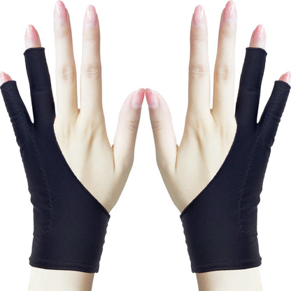TIMEBETTER Drawing Glove, Artist Glove for Drawing Tablet, iPad, Digital Art Creation - Palm Rejection, Exposed Fingertip, Suitable for Left and Right Hand - L, Pack of 2