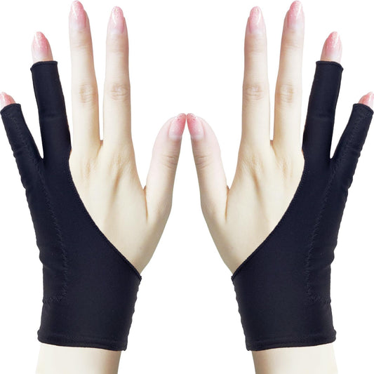 TIMEBETTER Drawing Glove, Artist Glove for Drawing Tablet, iPad, Digital Art Creation - Palm Rejection, Exposed Fingertip, Suitable for Left and Right Hand - L, Pack of 2