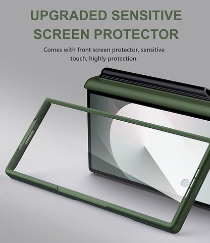 for Samsung Galaxy Z Fold 6 Case with Card Holder & Hinge Protection & Slide Lens Cover, Built-in S Pen Holder & Screen Protector, Heavy Duty Rugged Wallet Phone Case for Z Fold 6 2024, Green