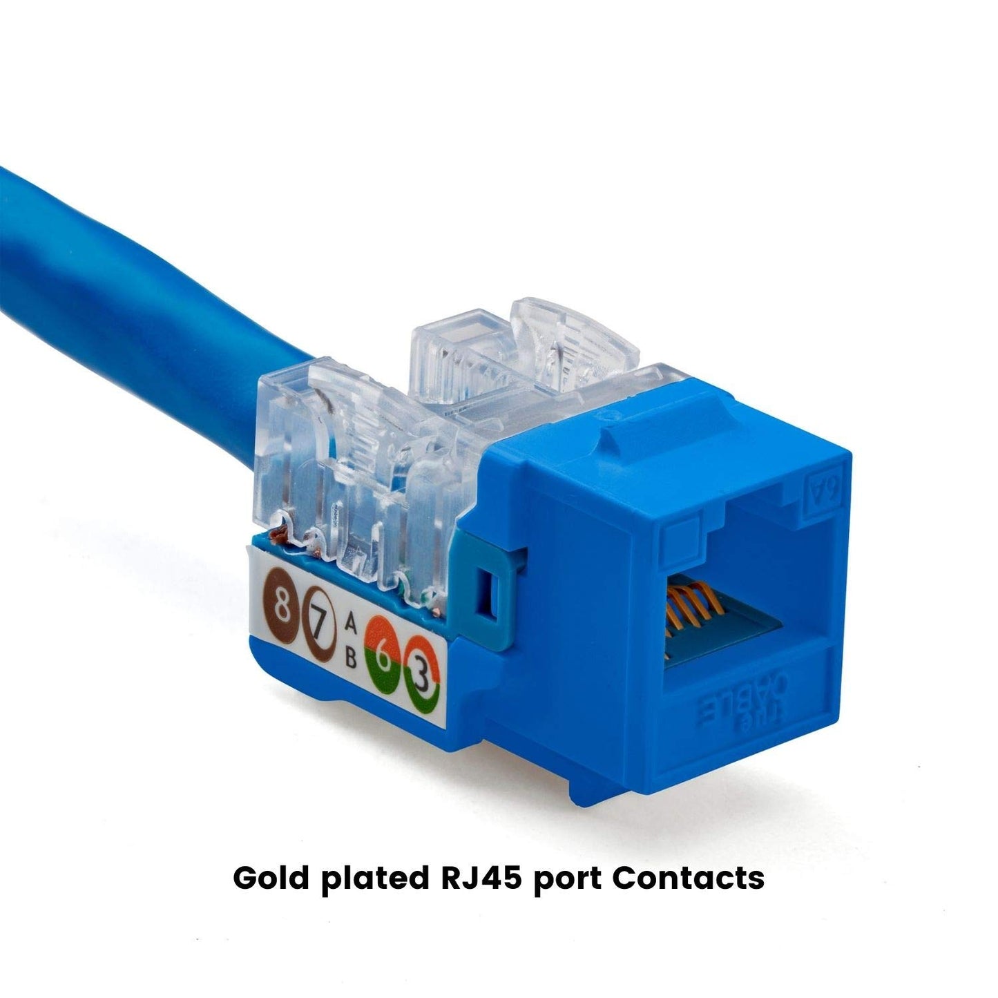 TRUE CABLE Cat6A Unshielded (UTP) Keystone Jack, 90-Degree Punch-Down RJ45 Female Module, PoE++ 4PPoE, UL Listed & TIA Certified, Blue, 12 Pack