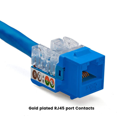 TRUE CABLE Cat6A Unshielded (UTP) Keystone Jack, 90-Degree Punch-Down RJ45 Female Module, PoE++ 4PPoE, UL Listed & TIA Certified, Blue, 12 Pack