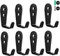 Flyisland Wall Hooks 8 Pcs, Coat Hooks Garage Hook Wall Mounted Hat Hangger Hooks Robe Hook Single Coat Hanger Heavy Duty (8 Pack, Black)