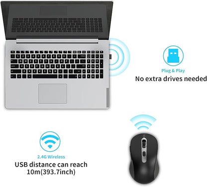 Wireless Mouse for Laptop, PC, Chromebook, Mac, MacBook, Silent Wireless Mouse with USB Nano Receiver, Side Button, 2400 DPI, Anti Slip Roller, 6 Button Ergonomics Cordless Computer Mice - Black Gray