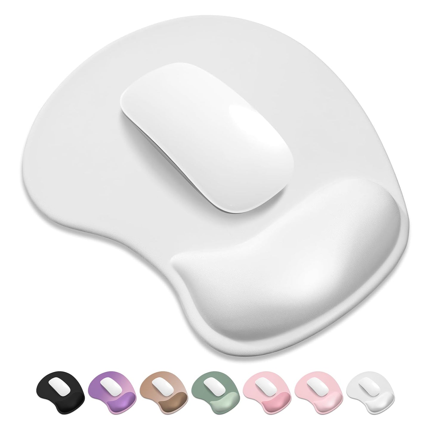 ITNRSIIET Ergonomic Mouse Pad, Cushioned Gel Wrist Rest, Non-Slip Base, Smooth Surface, Cute Multi-Color, 9.5 x 8.2 in, White
