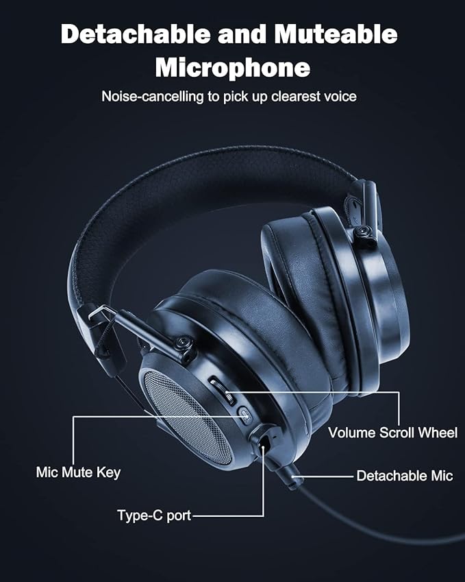 Inwa Headset Wireless with Game, Gaming Headphones with 3D Spatial Audio, 50MM Speaker, Protein Soft Earmuffs, Compatible with PS5/4 PC Phone Switch, Wired Mode for Xbox Series