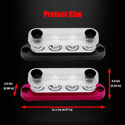 4 x M8 (5/16") Studs Power Distribution Block Bus Bar 12V, Ampper 4.3" 200A Marine BusBar Battery Distribution Block W/Cover for Car Boat Solar (Red & Black)